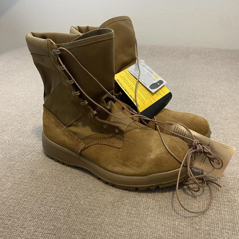 Belleville Combat Boots Mens Size 13.5 R Brown Suede Army Hot Weather Vibram NWT